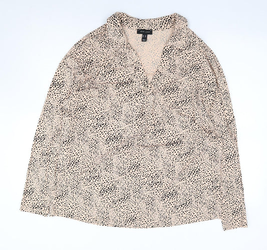 Nw Look  Womens Beige Animal Print Polyester Jersey Blouse Size 14 V-Neck