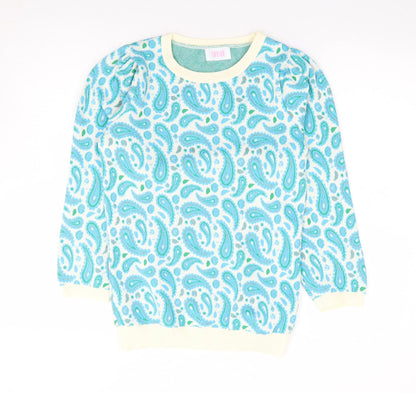 Savido Womens Blue Crew Neck Paisley Polyester Pullover Jumper Size S