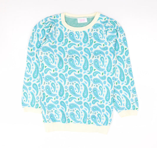Savido Womens Blue Crew Neck Paisley Polyester Pullover Jumper Size S
