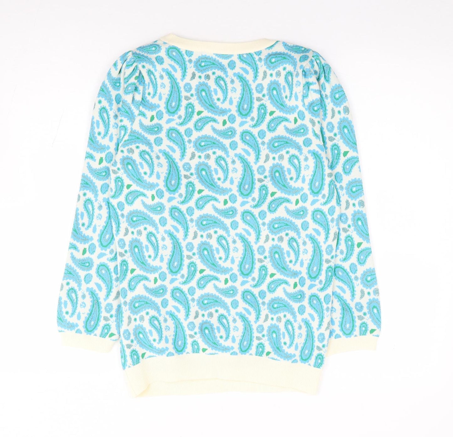 Savido Womens Blue Crew Neck Paisley Polyester Pullover Jumper Size S