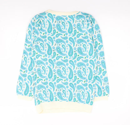Savido Womens Blue Crew Neck Paisley Polyester Pullover Jumper Size S