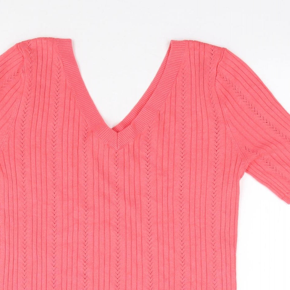 TU Womens Pink V-Neck  Viscose Pullover Jumper Size 10