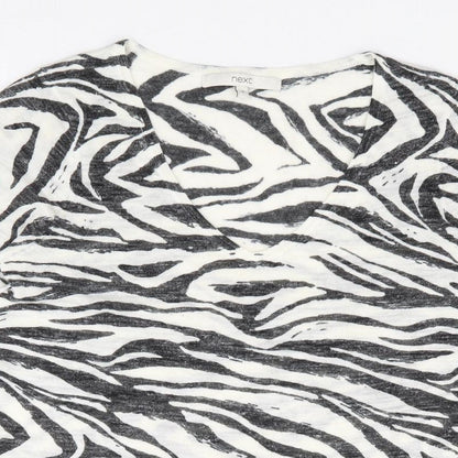 Next Womens Ivory V-Neck Geometric Acrylic Pullover Jumper Size 8