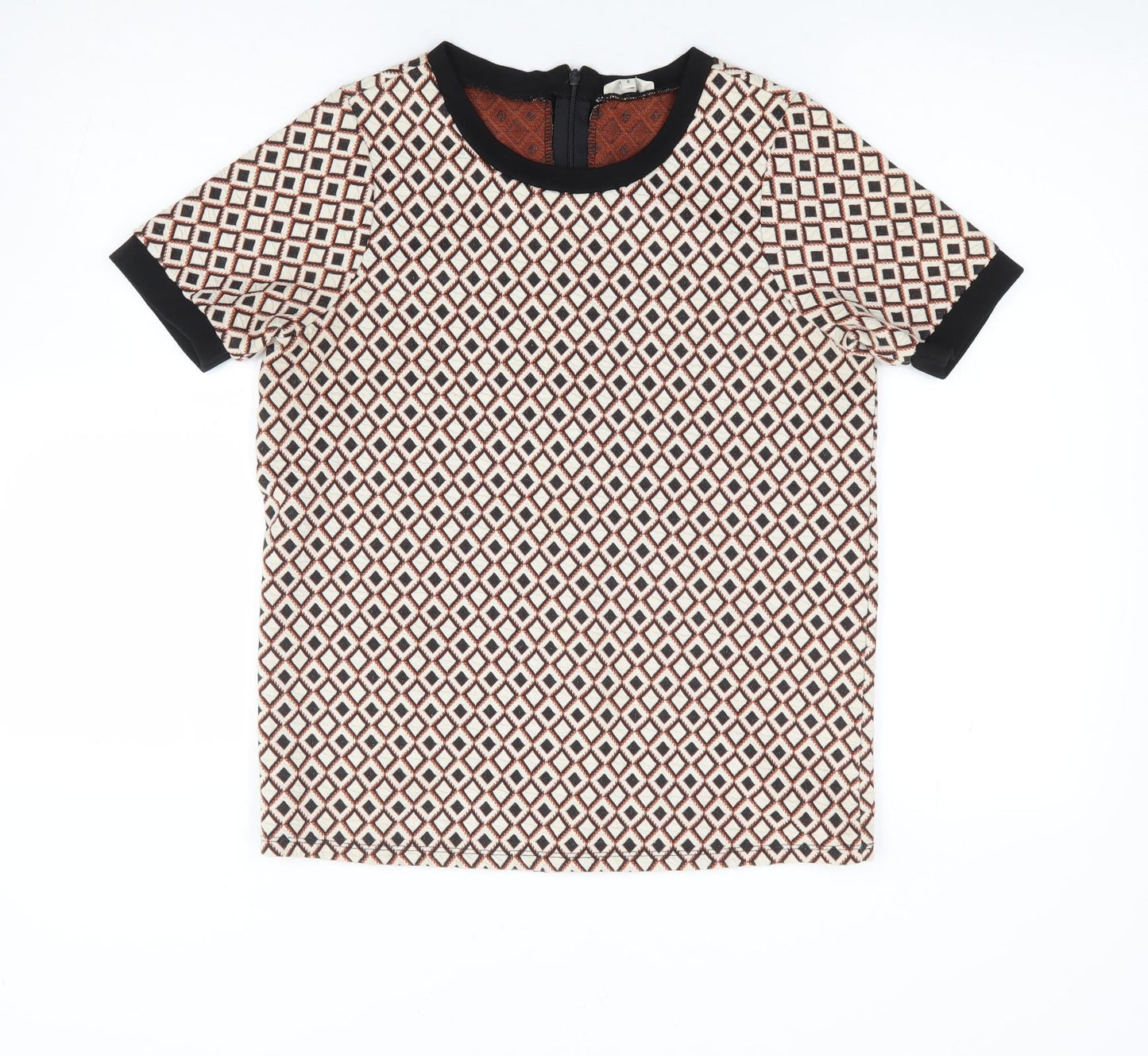 River Island Womens Multicoloured Geometric Polyester Jersey T-Shirt Size 8 Round Neck
