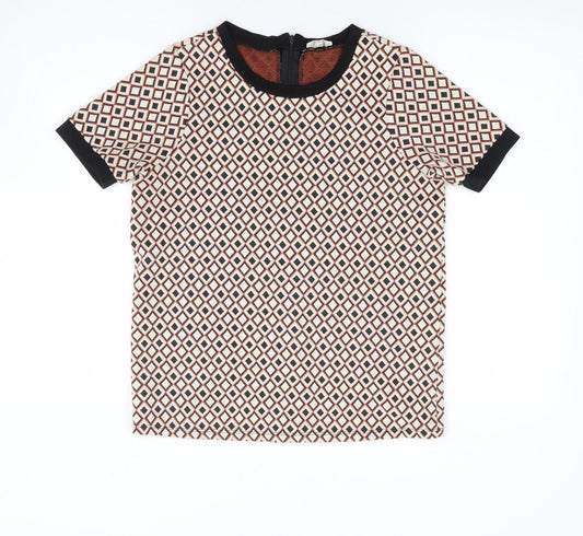 River Island Womens Multicoloured Geometric Polyester Jersey T-Shirt Size 8 Round Neck
