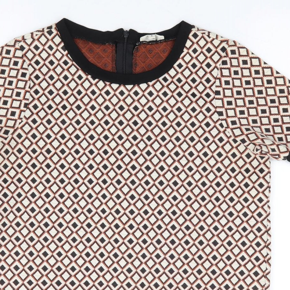 River Island Womens Multicoloured Geometric Polyester Jersey T-Shirt Size 8 Round Neck