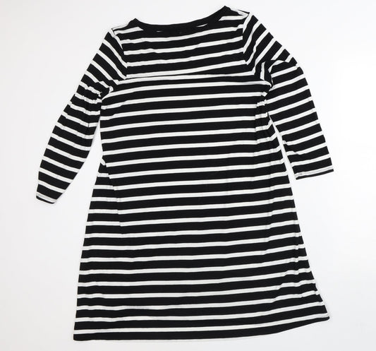Amazon Womens White Striped Viscose T-Shirt Dress  Size M  Round Neck
