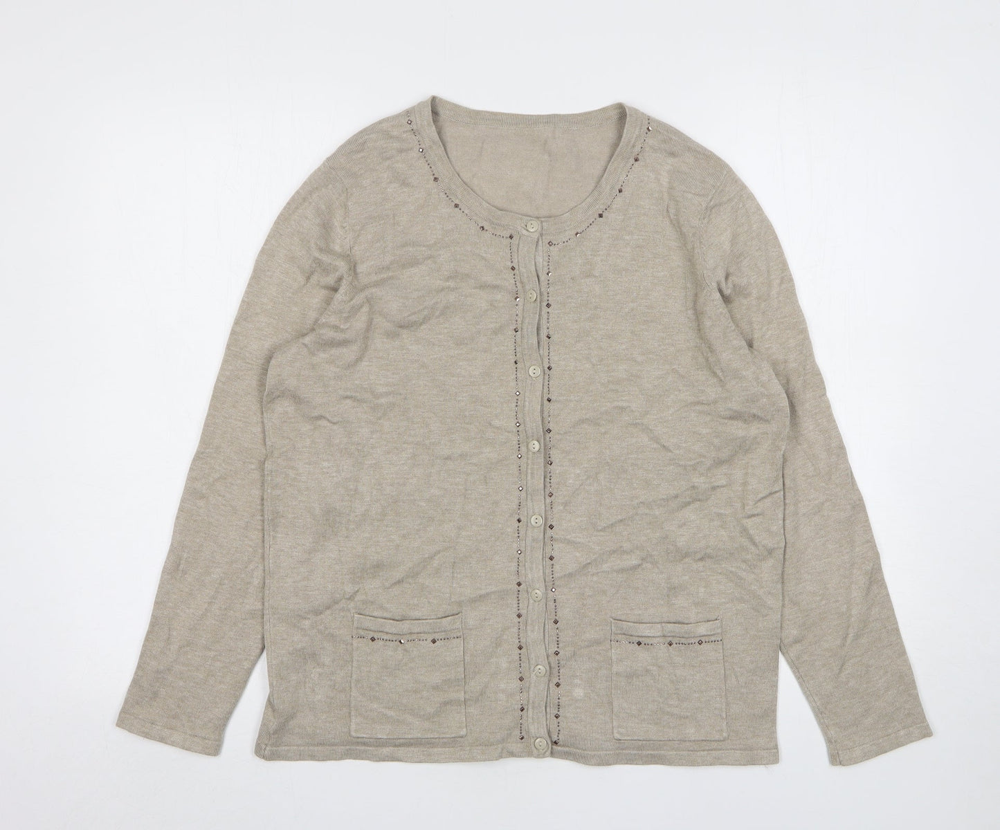 Preworn Womens Beige Round Neck  Viscose Cardigan Jumper Size M