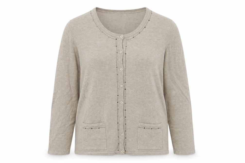 Preworn Womens Beige Round Neck  Viscose Cardigan Jumper Size M