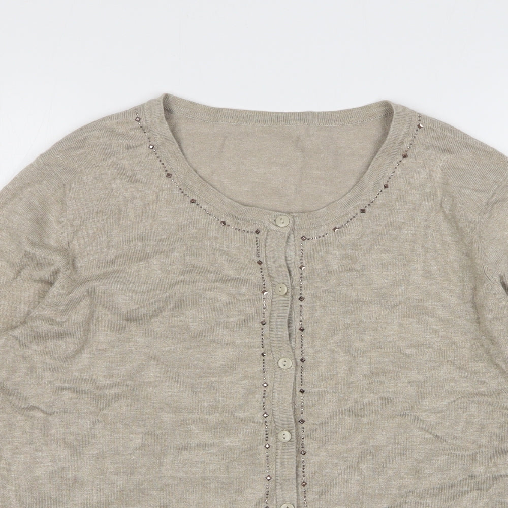 Preworn Womens Beige Round Neck  Viscose Cardigan Jumper Size M
