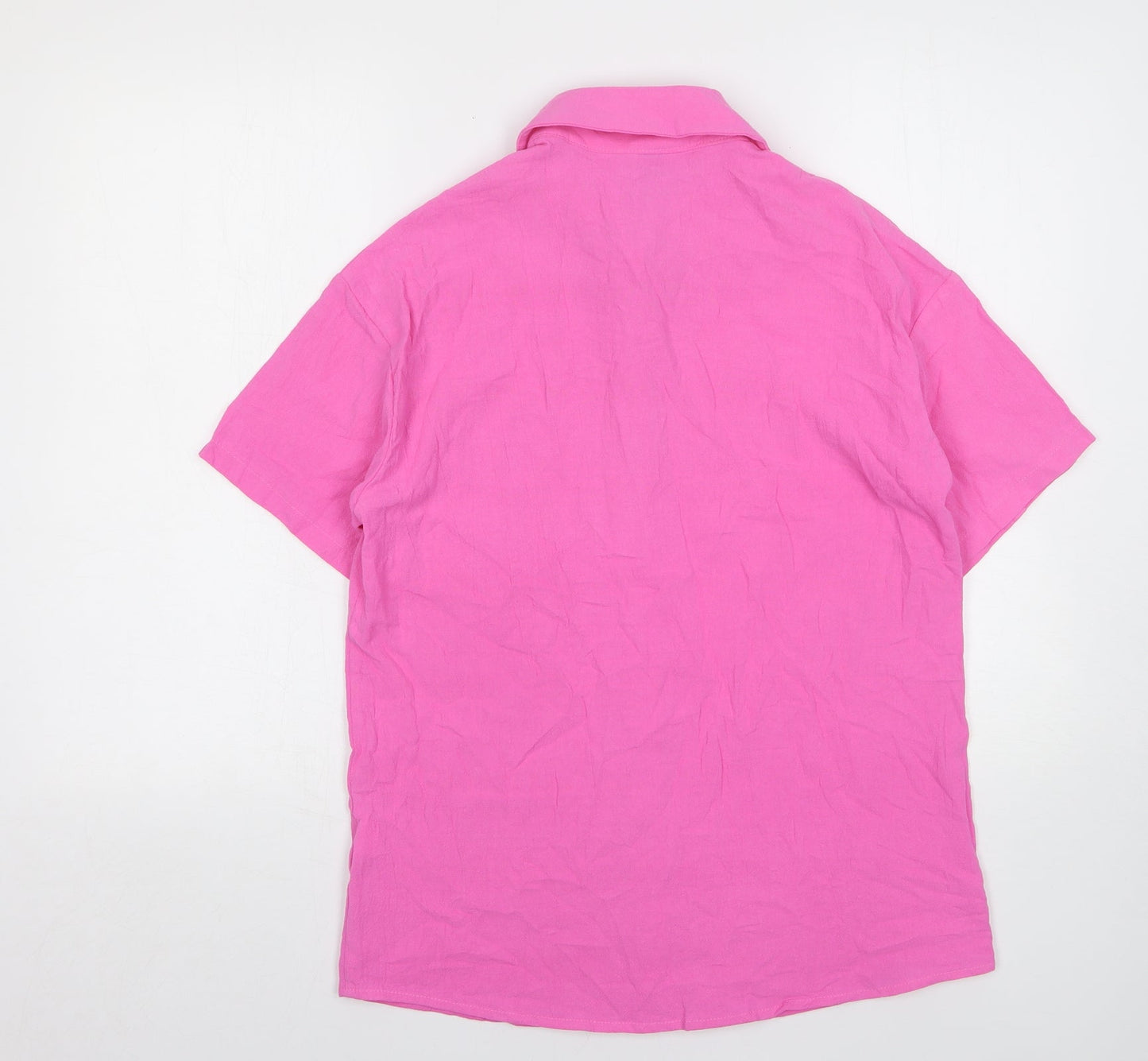 Shein  Womens Pink  Polyester Basic Button-Up Size 6 Collared