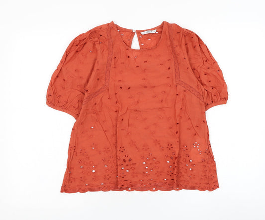 Only Womens Red  Cotton Basic Blouse Size 6 Round Neck
