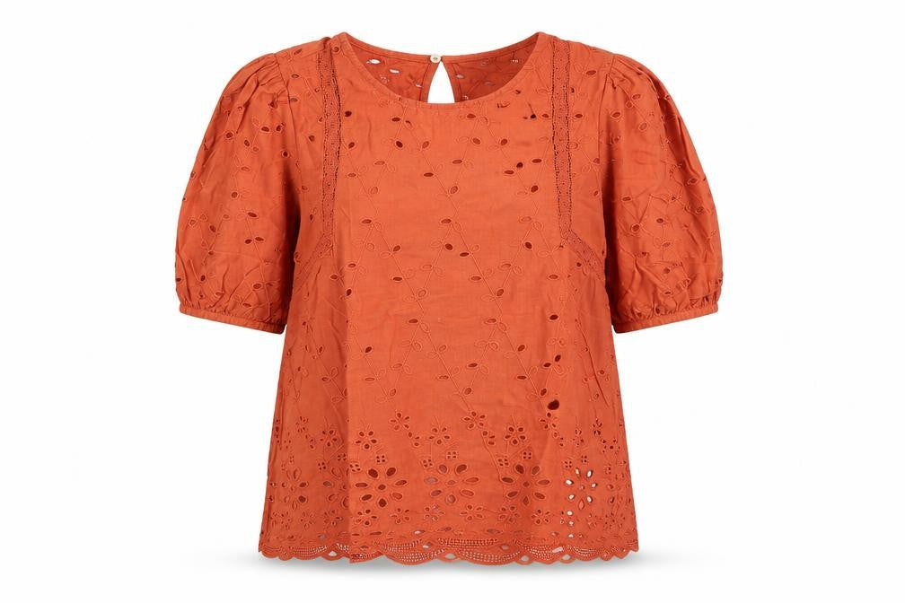 Only Womens Red  Cotton Basic Blouse Size 6 Round Neck