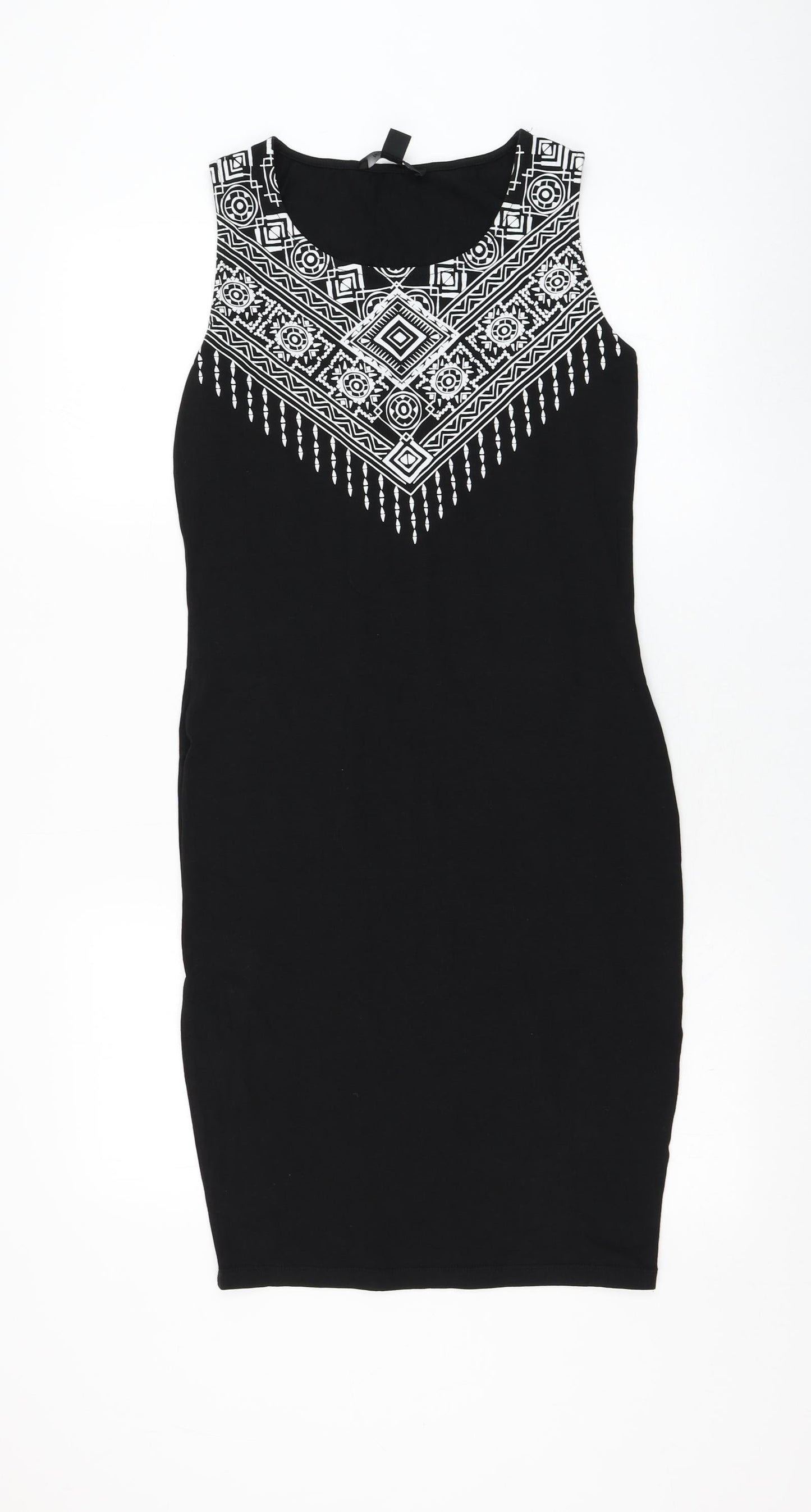 Amisu Womens Black Geometric Polyester Tank Dress  Size 10  Round Neck Pullover
