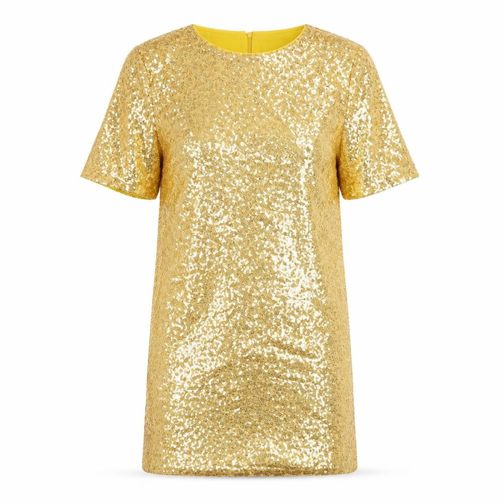 Glamorous Womens Gold  Polyester Shift  Size S  Round Neck Zip