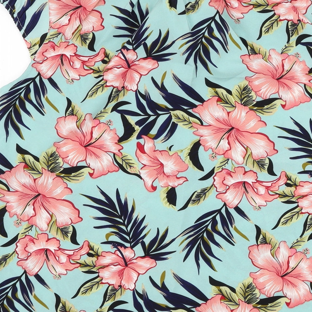 Rant & Rave Womens Blue Floral Polyester Basic Blouse Size 12 Round Neck