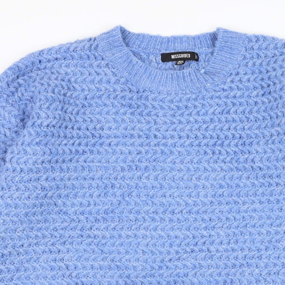 Missguided Womens Blue Round Neck  Acrylic Pullover Jumper Size 6