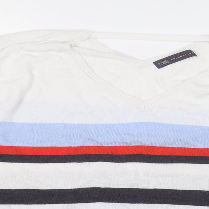 Marks & Spencer Womens Multicoloured Round Neck Striped Viscose Pullover Jumper Size 14