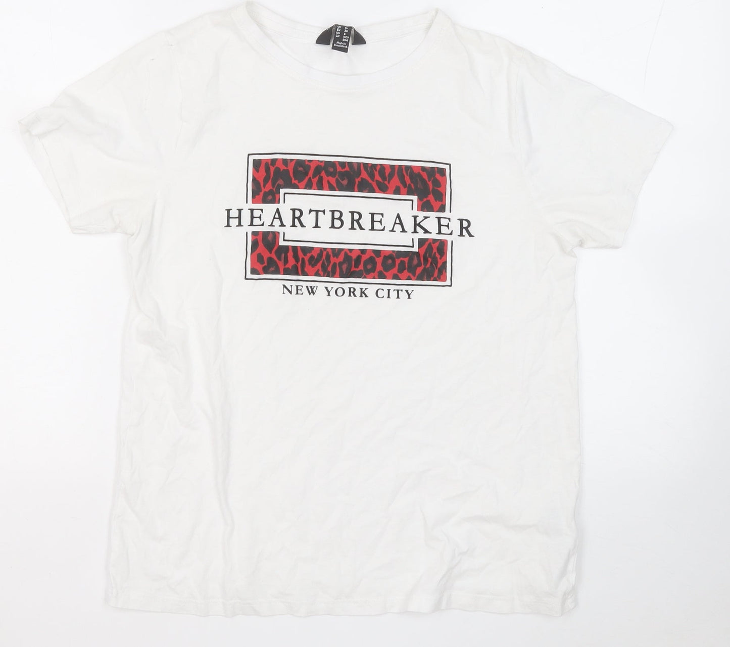 New Look Womens White  Cotton Basic T-Shirt Size 10 Round Neck - New York City Heartbreaker