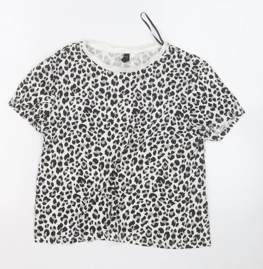 Divided by H&M Womens Black Animal Print Cotton Basic T-Shirt Size M Round Neck