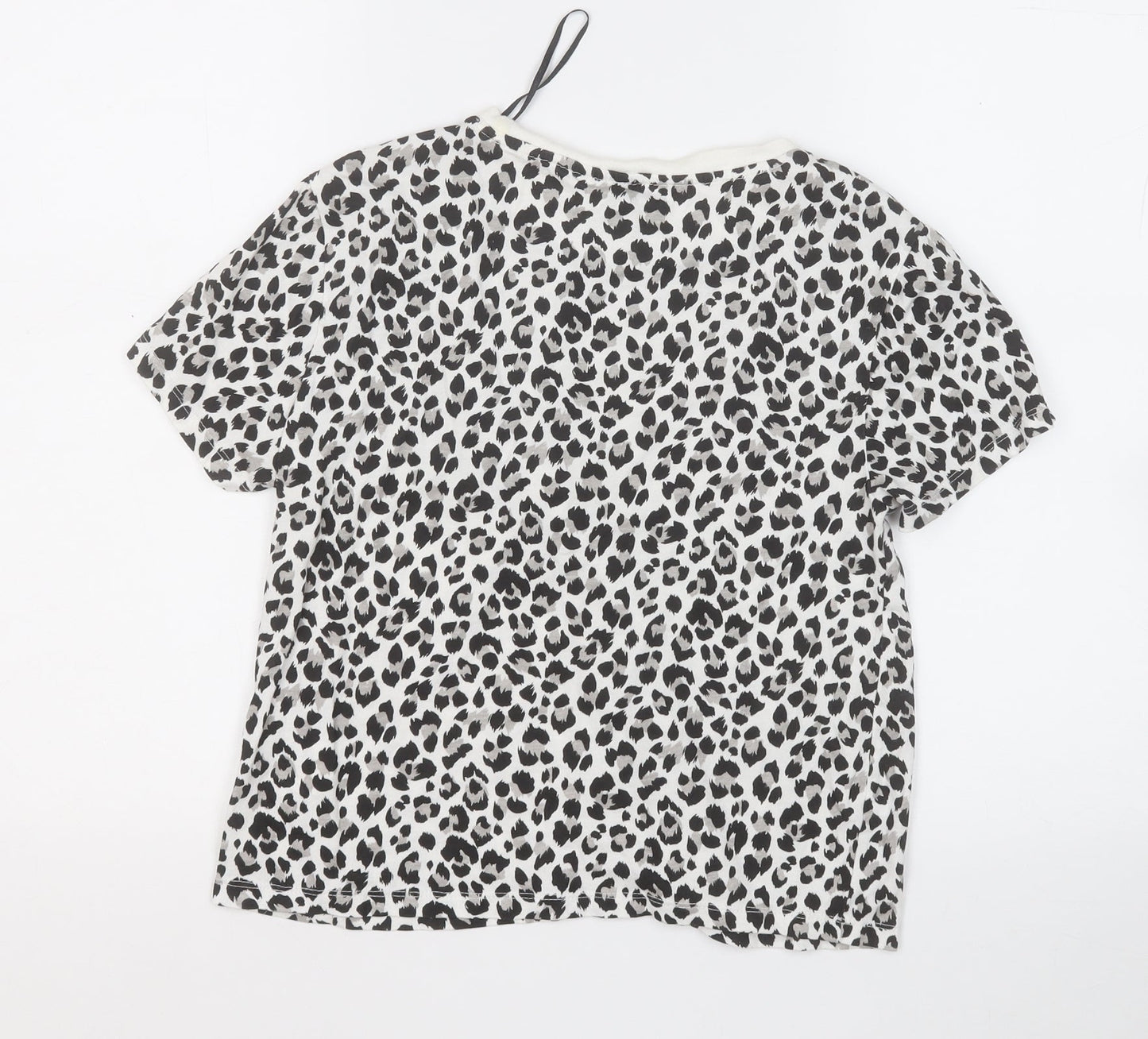 Divided by H&M Womens Black Animal Print Cotton Basic T-Shirt Size M Round Neck
