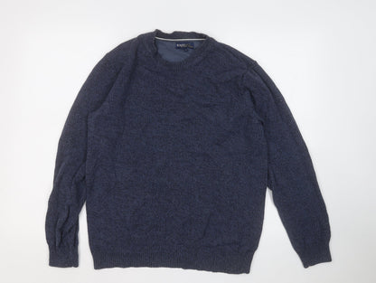 Easy Womens Blue Round Neck  Cotton Pullover Jumper Size M