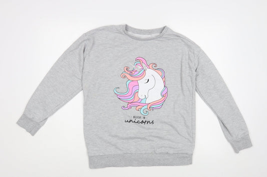Dunnes Stores Womens Grey  Cotton Pullover Sweatshirt Size 10  Pullover - Unicorn