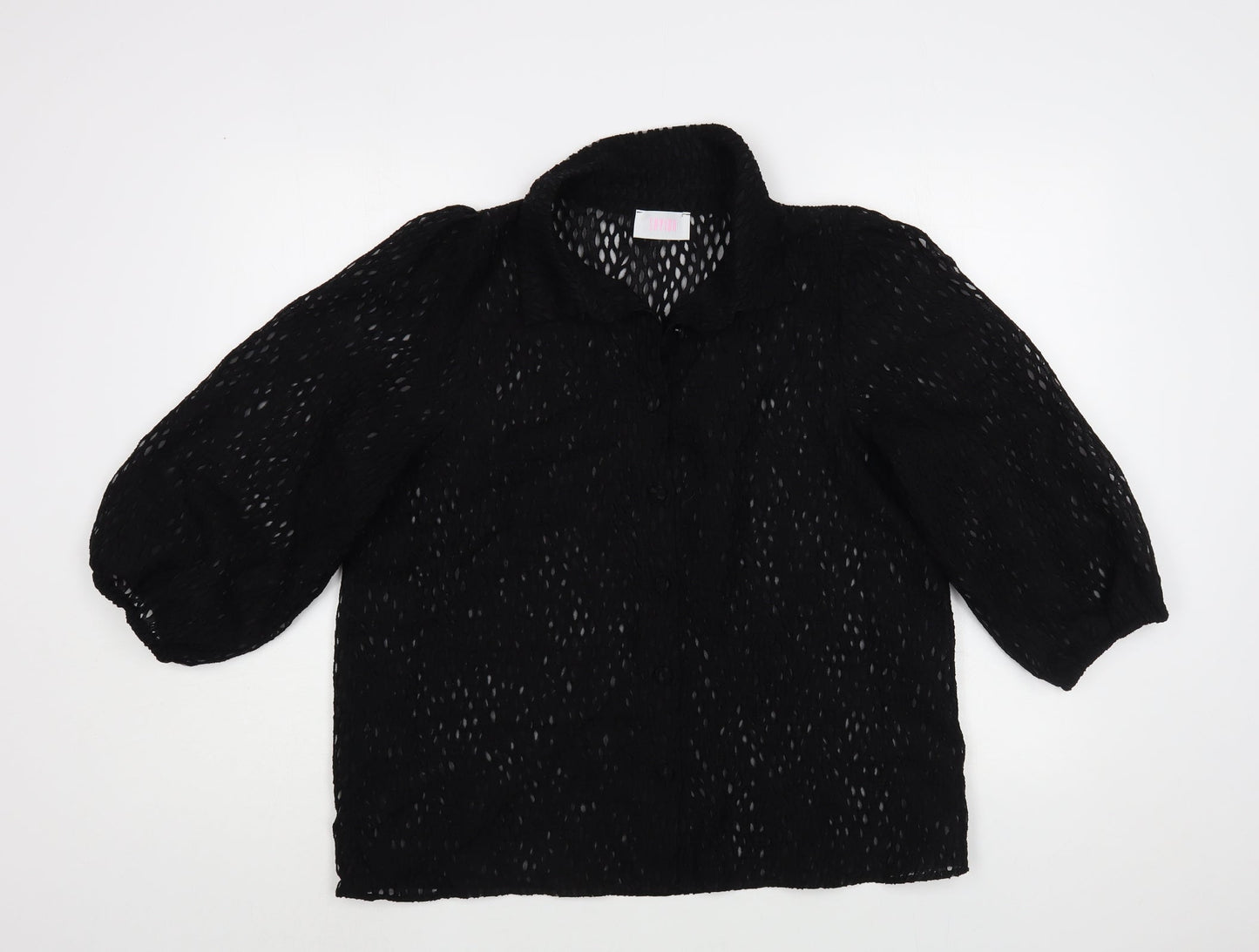 Savida Womens Black  Polyester Basic Button-Up Size L Collared