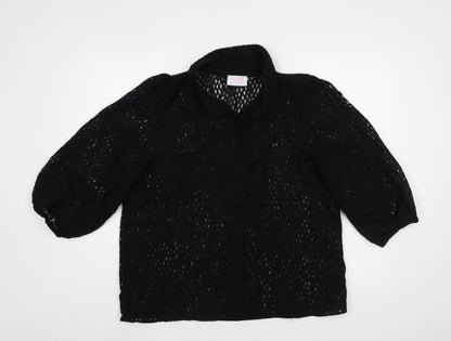 Savida Womens Black  Polyester Basic Button-Up Size L Collared