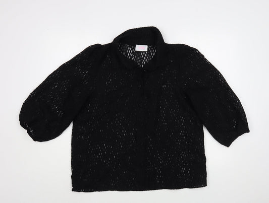 Savida Womens Black  Polyester Basic Button-Up Size L Collared