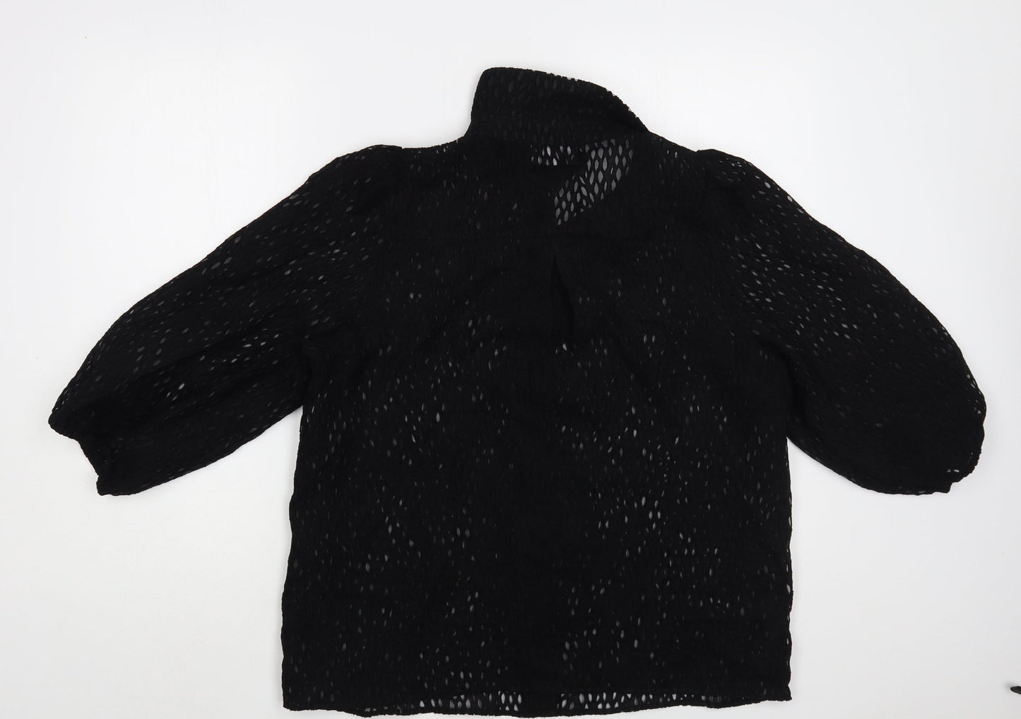 Savida Womens Black  Polyester Basic Button-Up Size L Collared