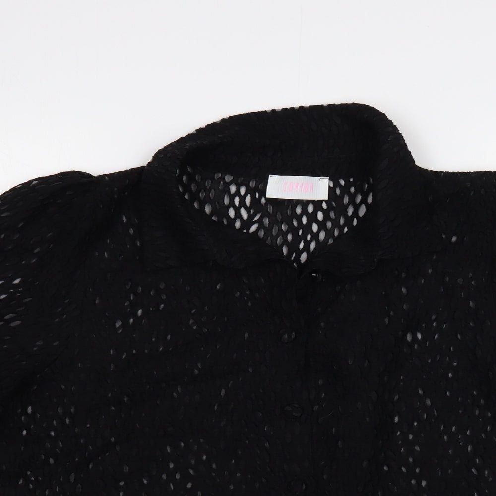 Savida Womens Black  Polyester Basic Button-Up Size L Collared