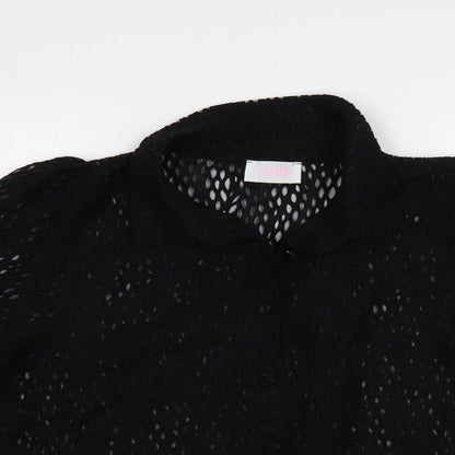 Savida Womens Black  Polyester Basic Button-Up Size L Collared
