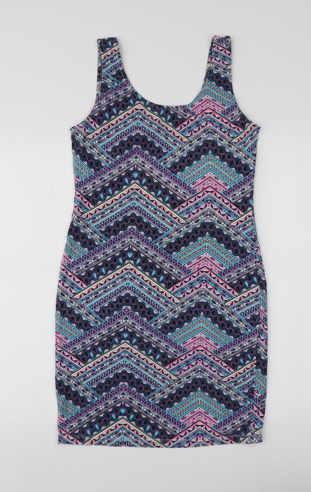 New Look Womens Multicoloured Geometric Cotton A-Line  Size 12  Round Neck