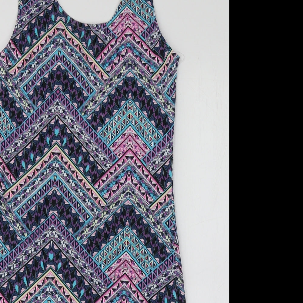 New Look Womens Multicoloured Geometric Cotton A-Line  Size 12  Round Neck