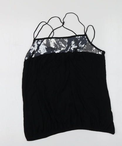 River Island Womens Black  Viscose Basic T-Shirt Size 12 Square Neck