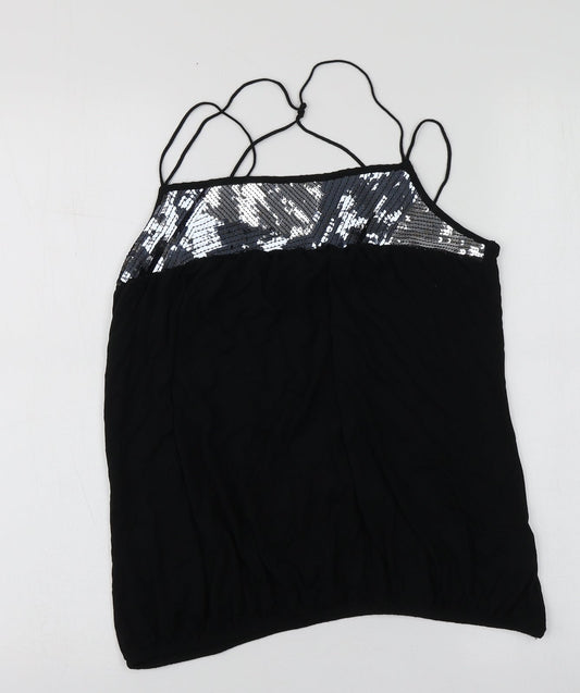 River Island Womens Black  Viscose Basic T-Shirt Size 12 Square Neck