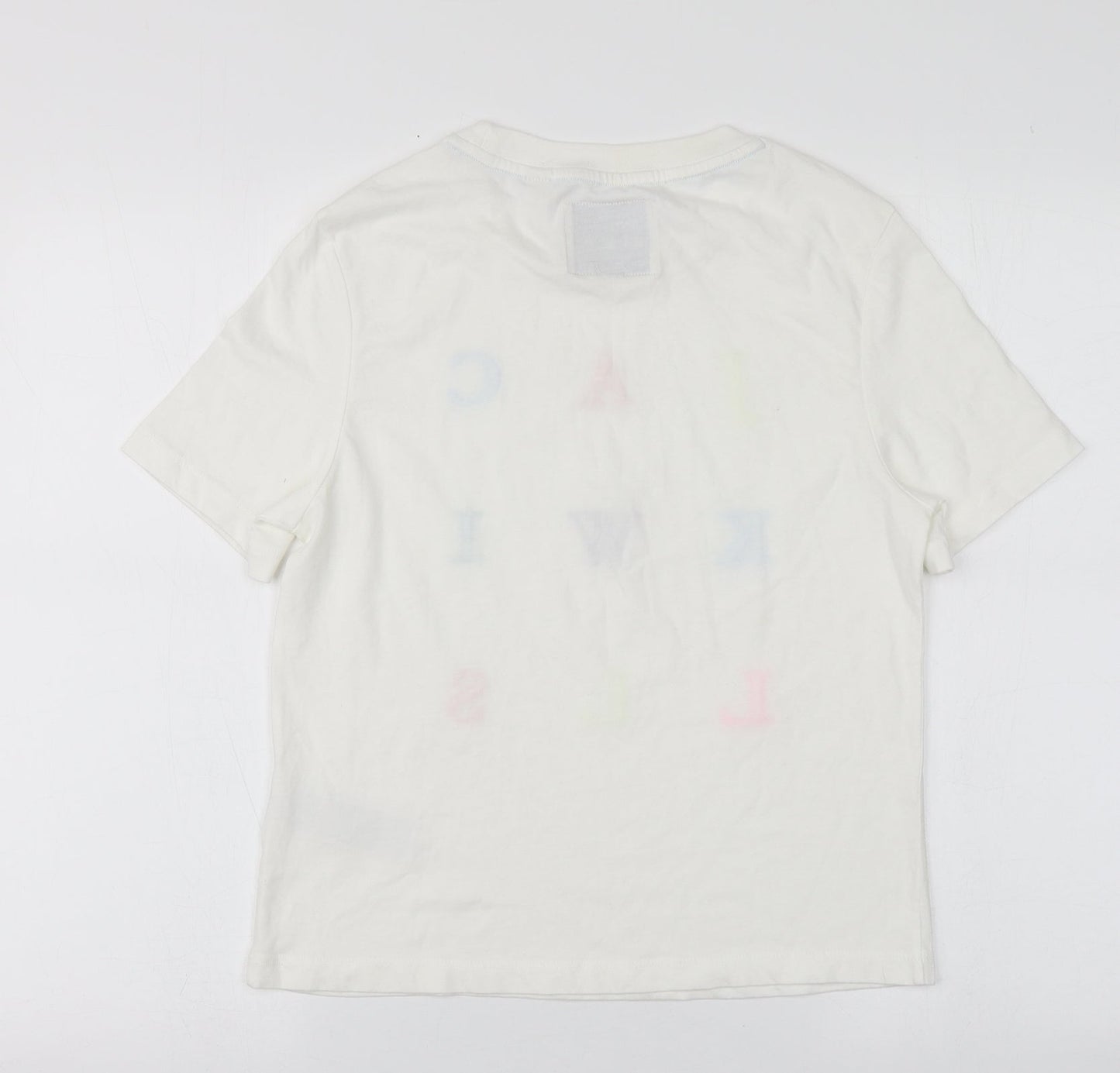 Jack Wills Womens White Geometric Cotton Basic T-Shirt Size 8 Round Neck
