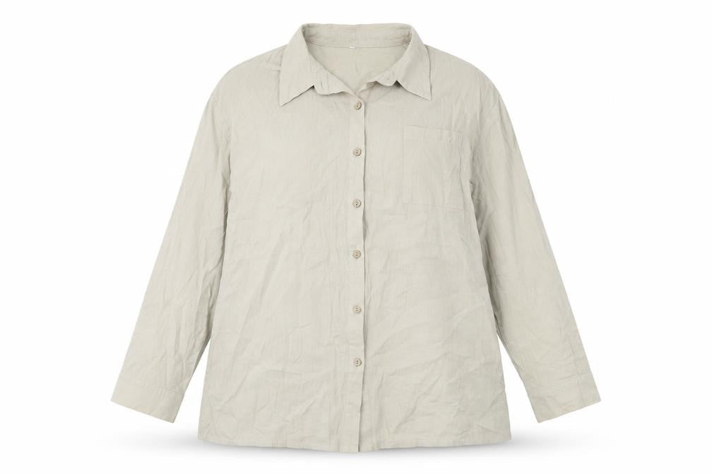 SheIn Womens Beige Polyester Basic Button-Up Size M Collared
