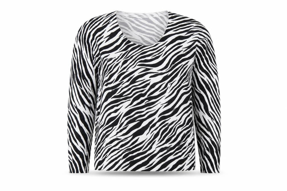 Paul Costelloe Womens Black Scoop Neck Animal Print 100% Cotton Pullover Jumper Size L