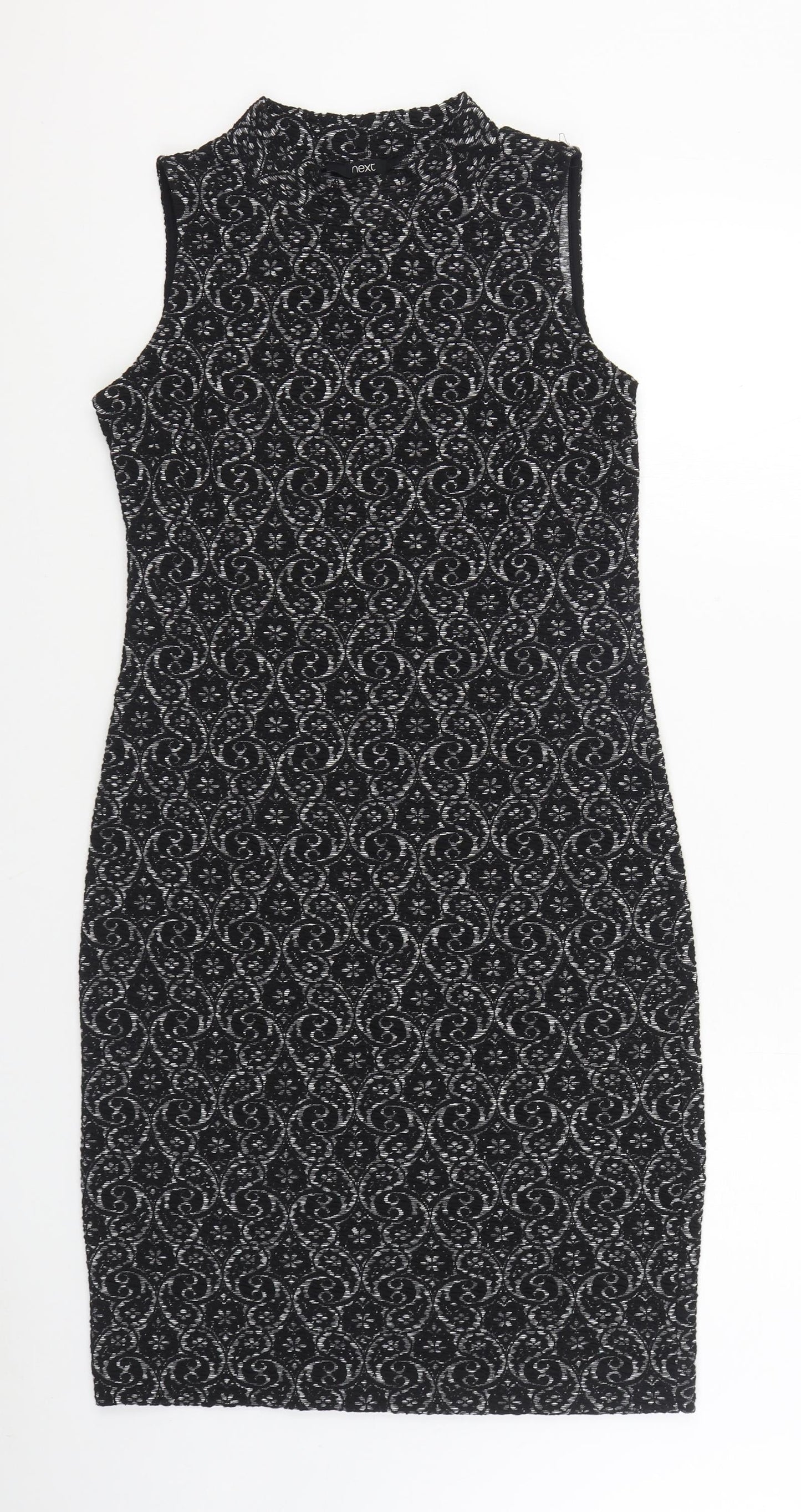 NEXT Womens Black Geometric Polyester Sheath Size 12 Round Neck Pullover