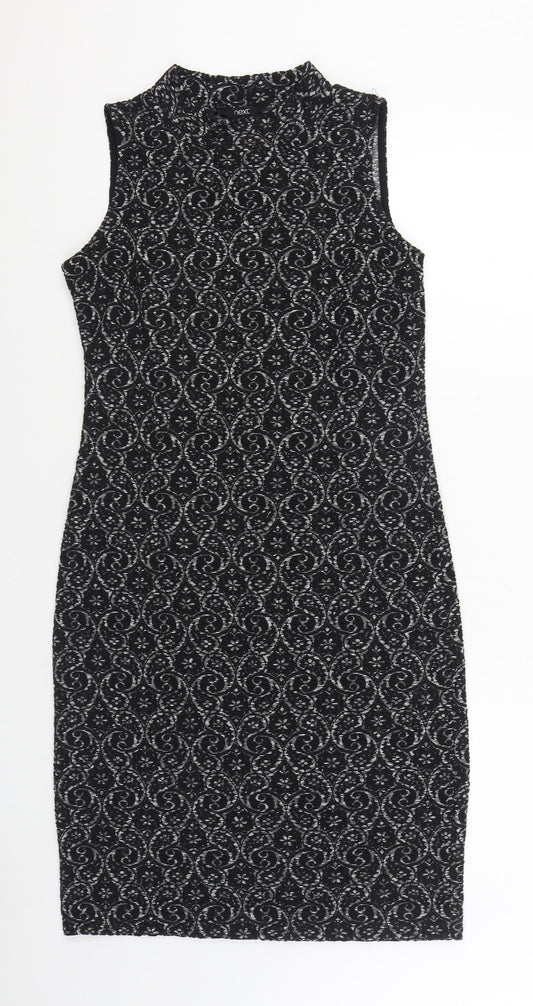 NEXT Womens Black Geometric Polyester Sheath Size 12 Round Neck Pullover