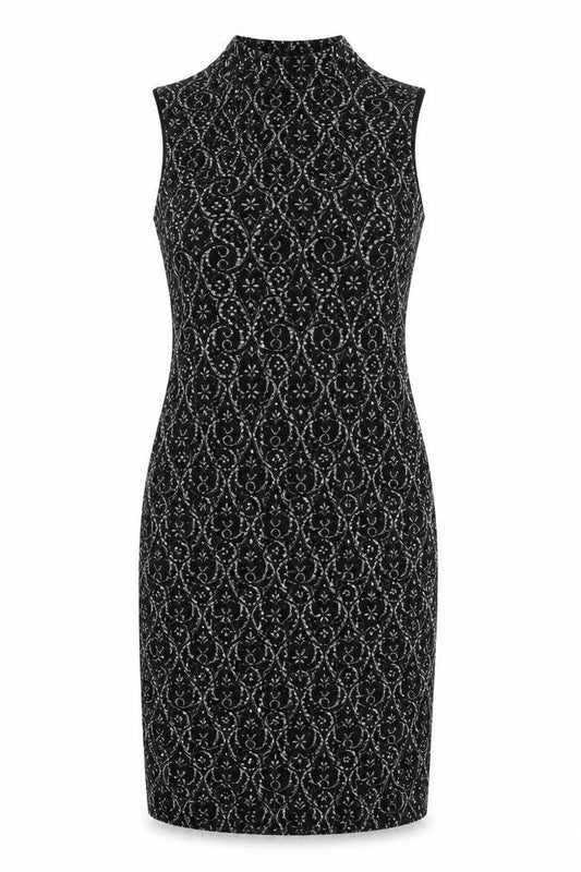 Next Womens Black Geometric Polyester Sheath Size 12 Round Neck Pullover