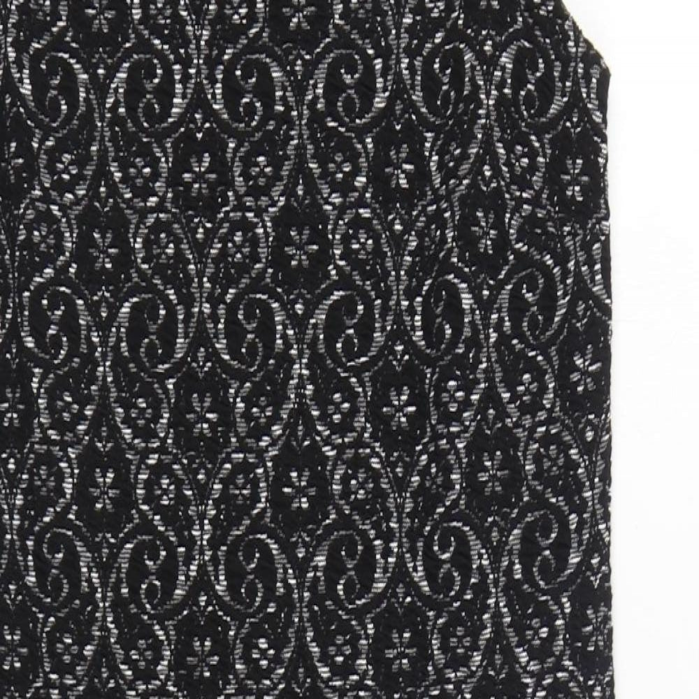 NEXT Womens Black Geometric Polyester Sheath Size 12 Round Neck Pullover