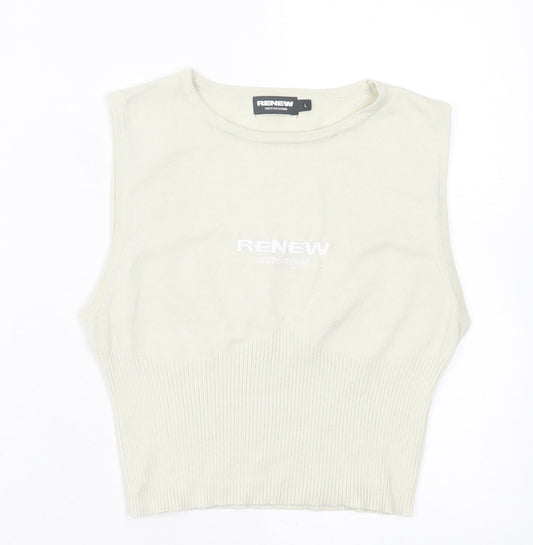 PRETTYLITTLETHING Womens Beige Polyester Cropped Tank Size L Crew Neck - Renew PLT