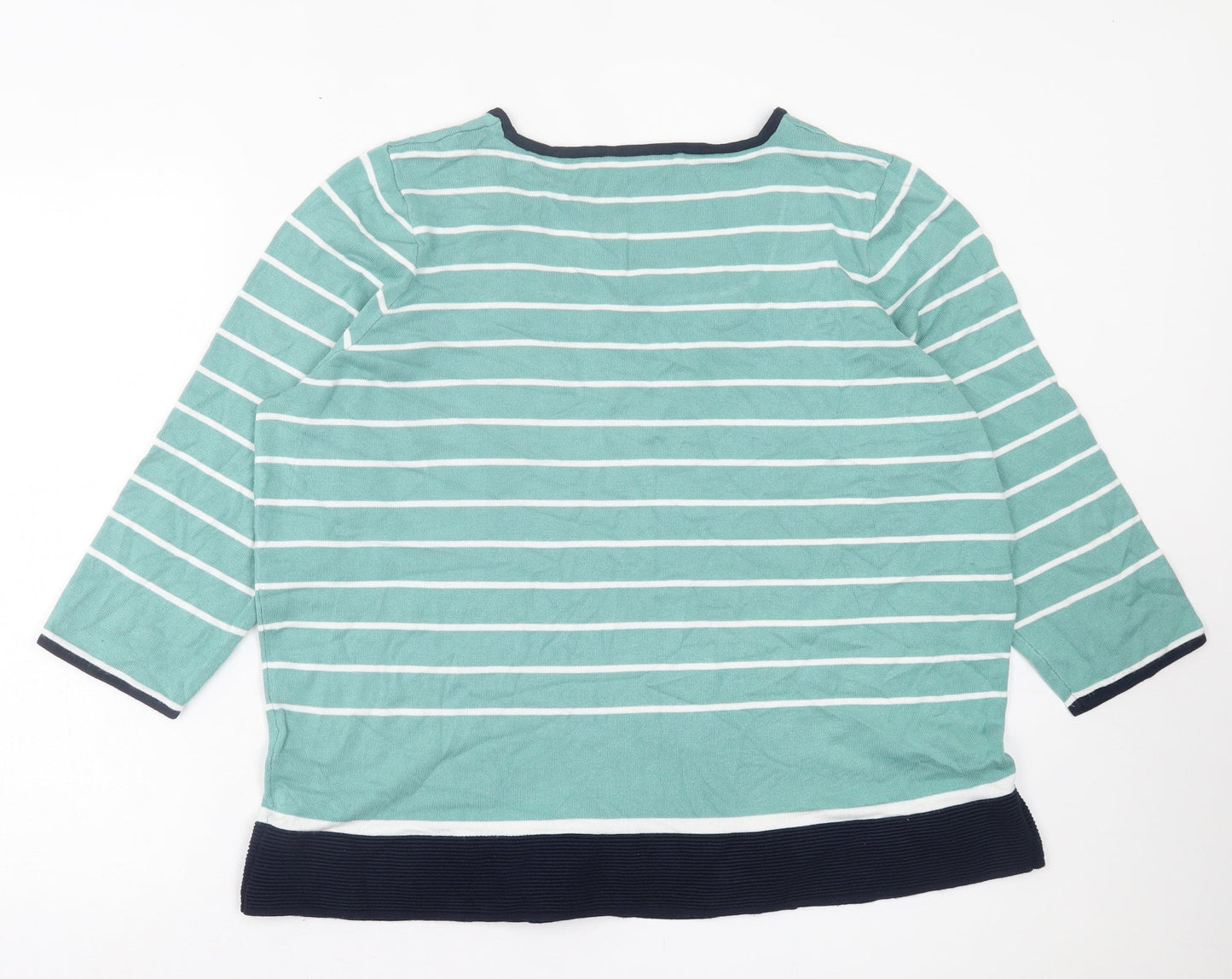 bonmarch Womens Green Square Neck Striped Cotton Pullover Jumper Size 20