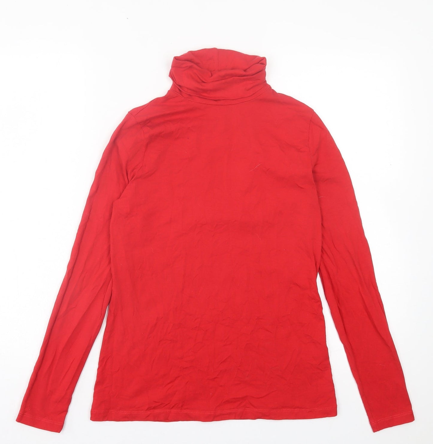 Landsend Womens Red Cotton Basic Size S Roll Neck