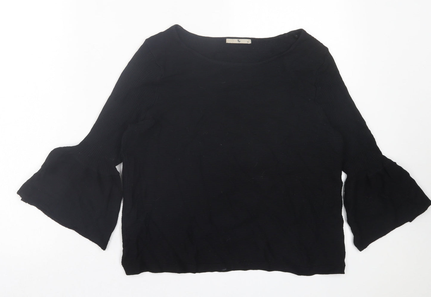 TU Womens Black Crew Neck Viscose Pullover Jumper Size 12