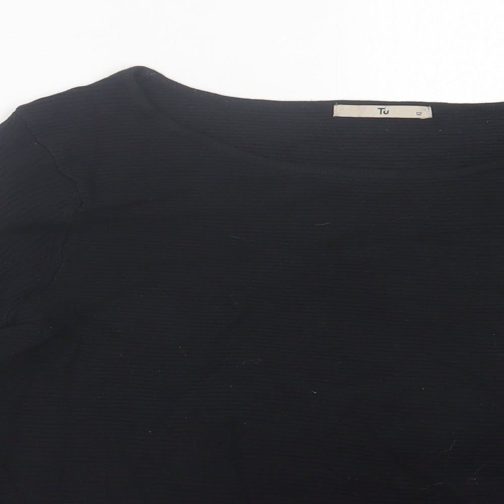 TU Womens Black Crew Neck Viscose Pullover Jumper Size 12