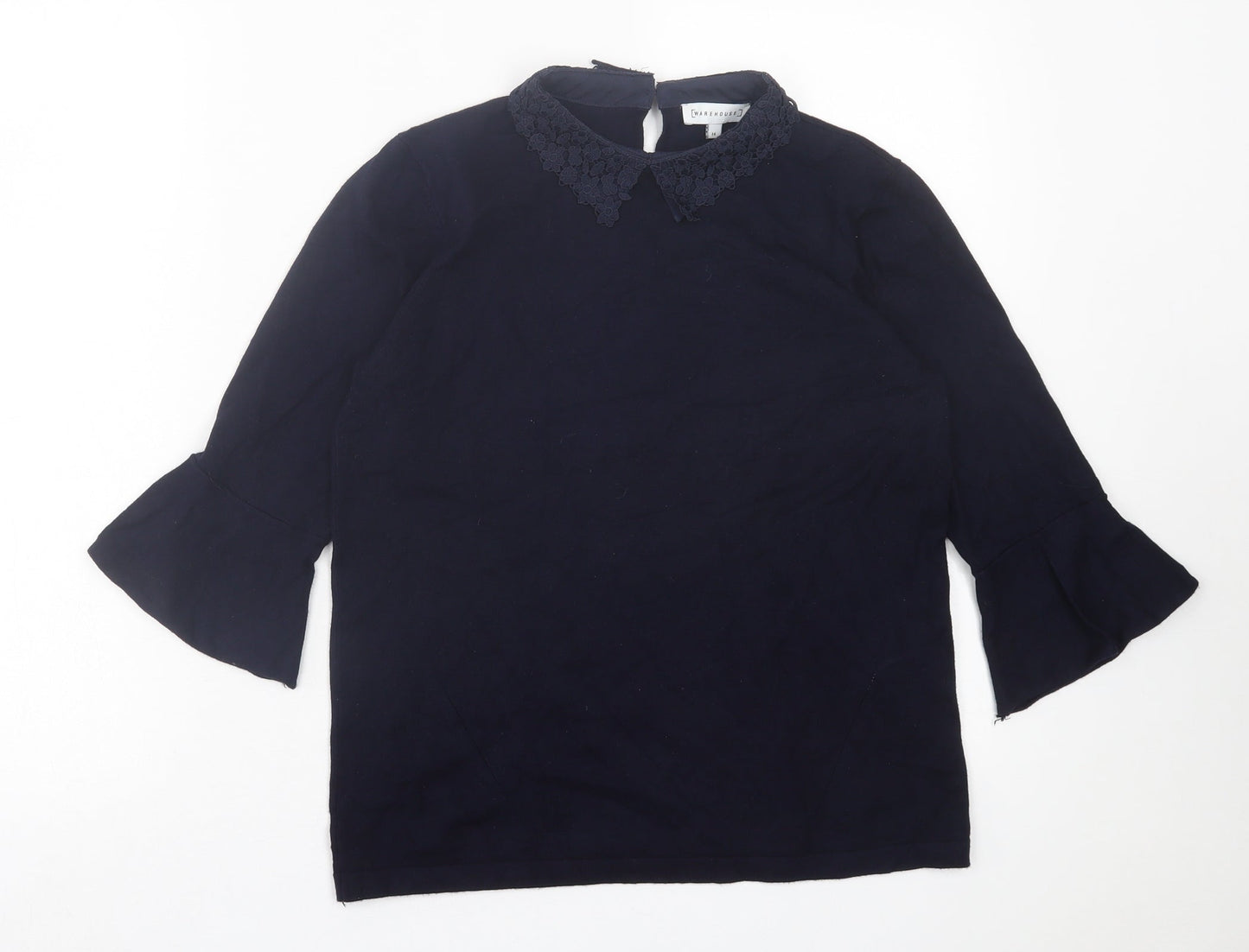 Warehouse Womens Blue Viscose Basic T-Shirt Size 14 Collared